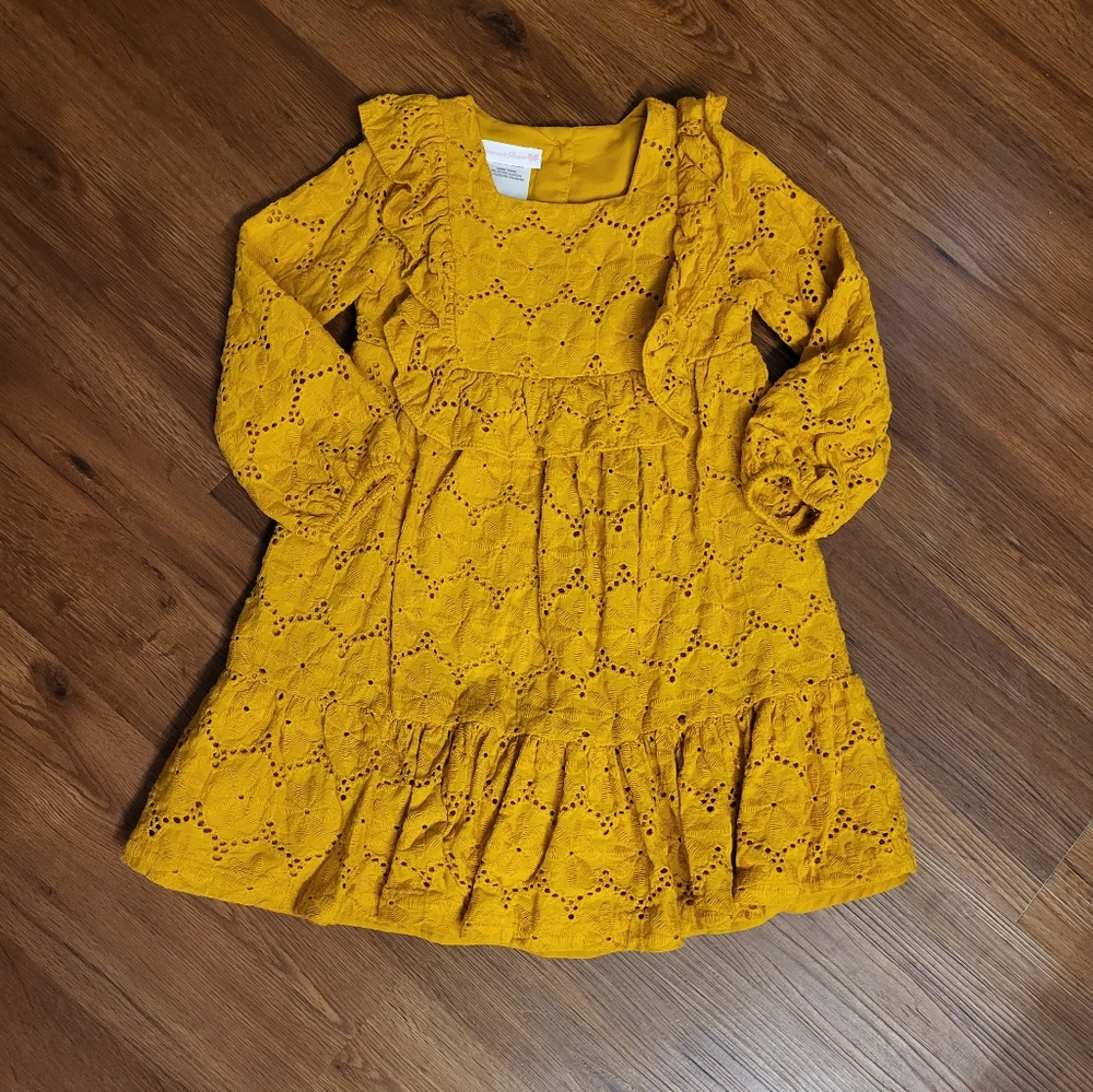 Bonnie Jean Yellow Eyelet Long Sleeve Dress